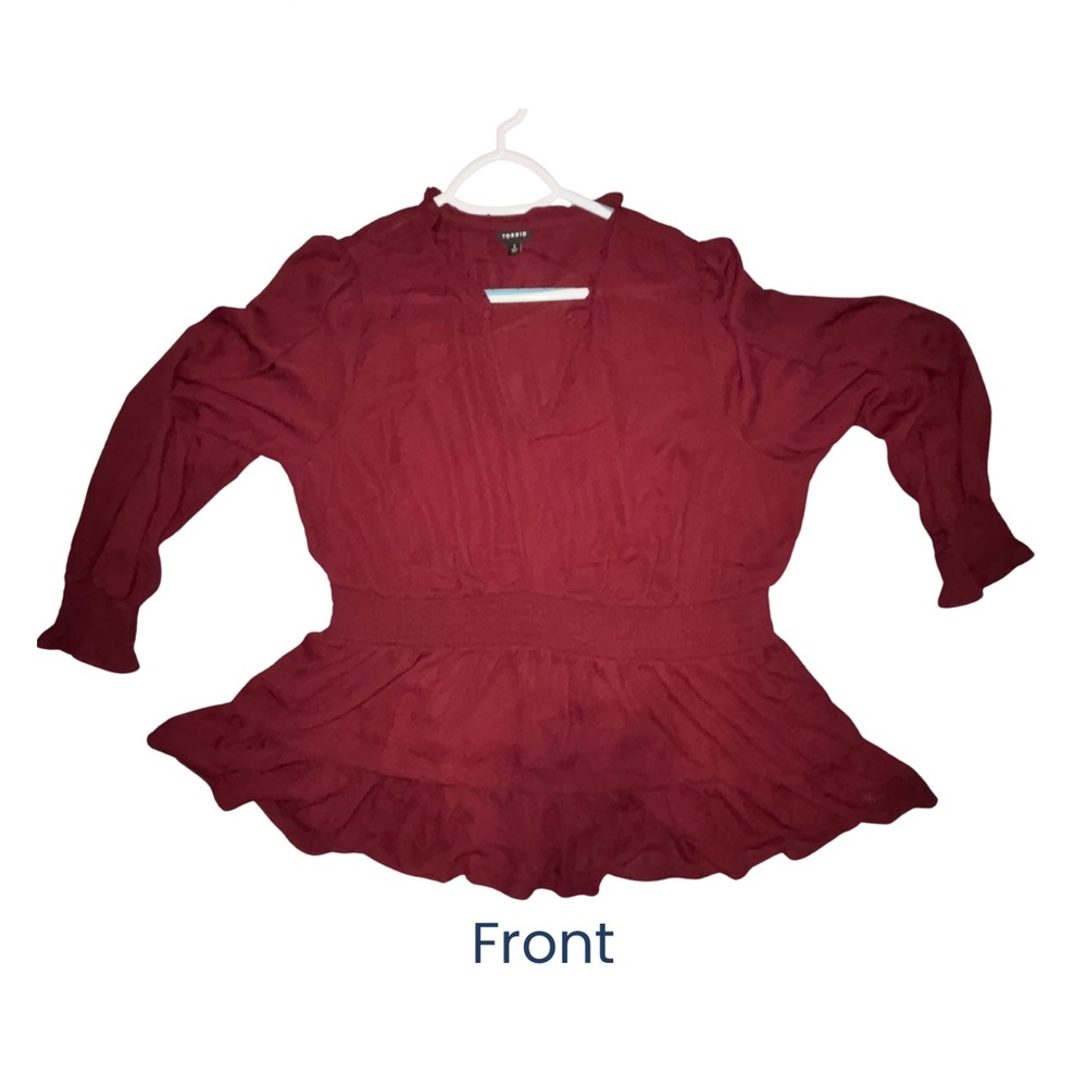 EUC Torrid Ruffle Georgette Long Sleeve Tunic Blouse in Winetasting Sz 3x - Picture 12 of 16